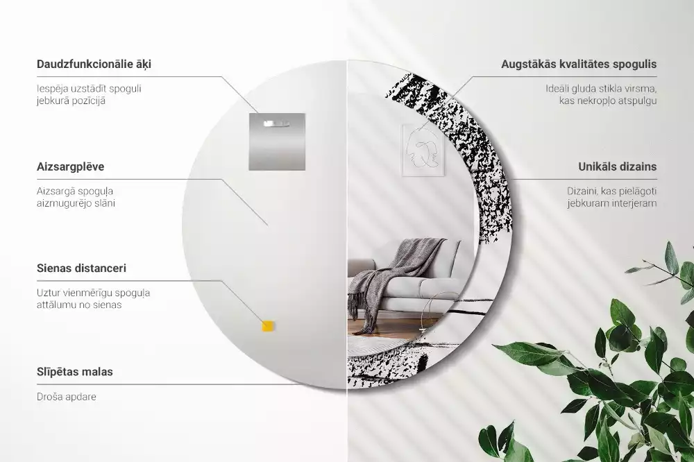 Oglindă rotundă ramă cu imprimeu Model graffiti