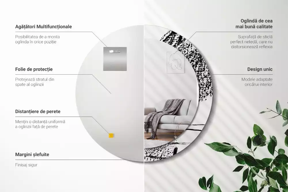 Oglindă rotundă ramă cu imprimeu Model graffiti