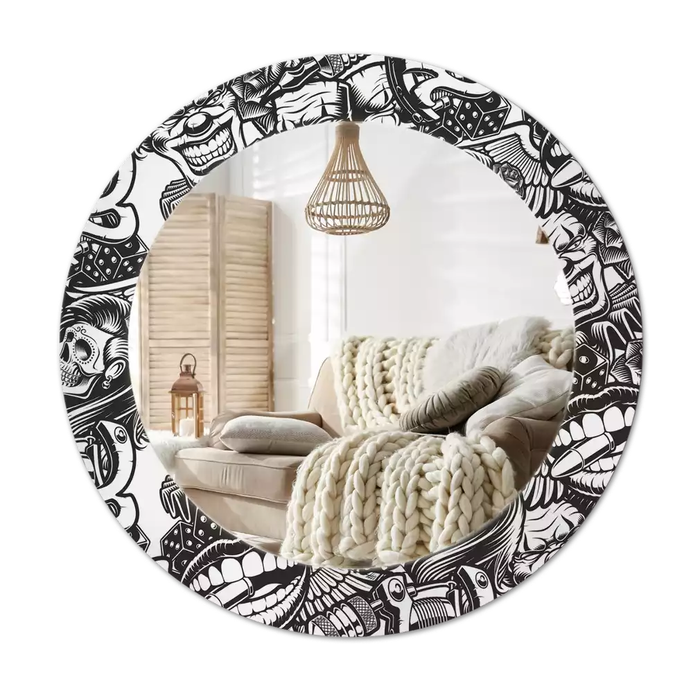 Oglindă cu decor rotundă Graffiti cu clovni