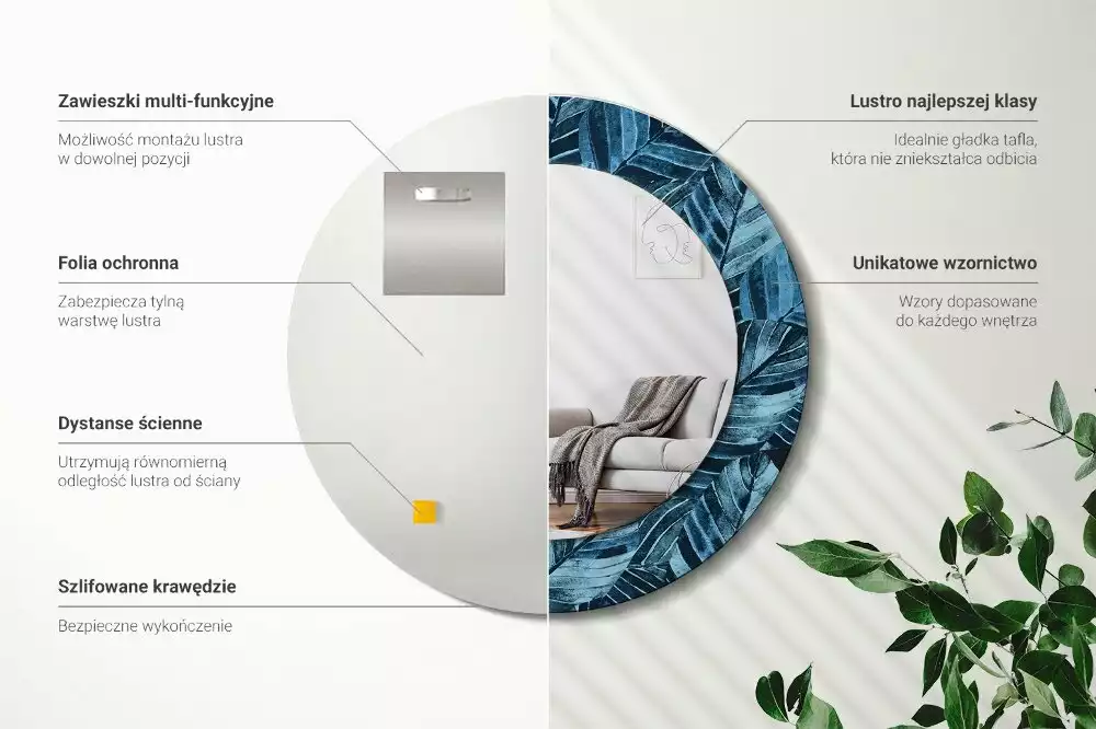 Oglindă cu decor rotundă Frunze de junglă