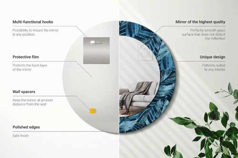 Oglindă cu decor rotundă Frunze de junglă