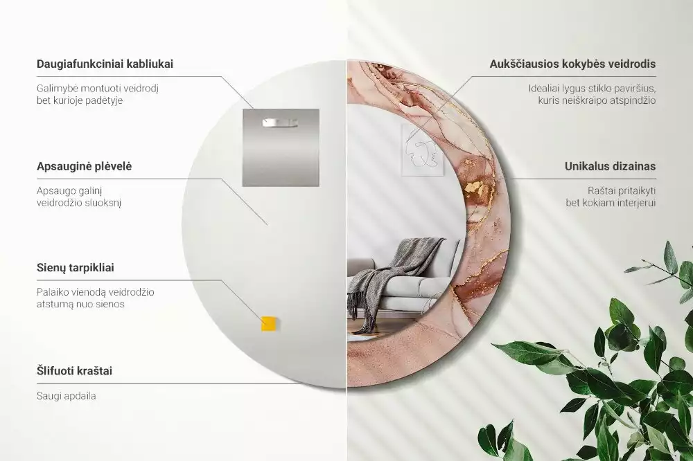 Oglindă cu decor rotundă Lichid abstract