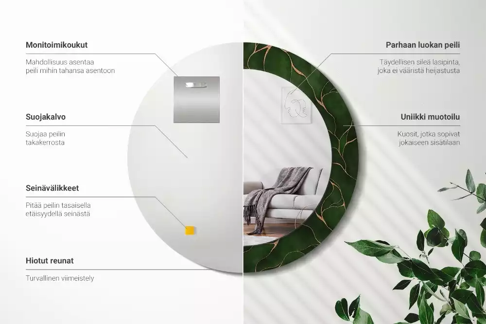 Oglindă rotundă ramă cu imprimeu Frunză abstractă