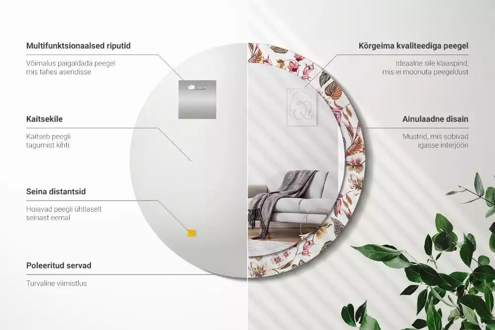 Oglindă rotundă ramă cu imprimeu Flori vintage