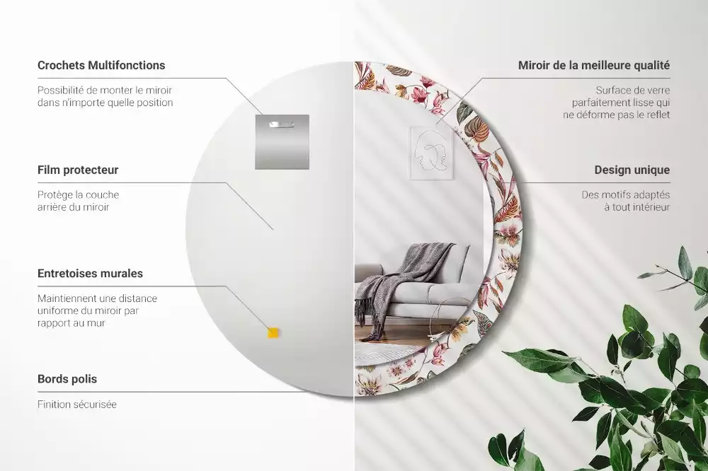 Oglindă rotundă ramă cu imprimeu Flori vintage