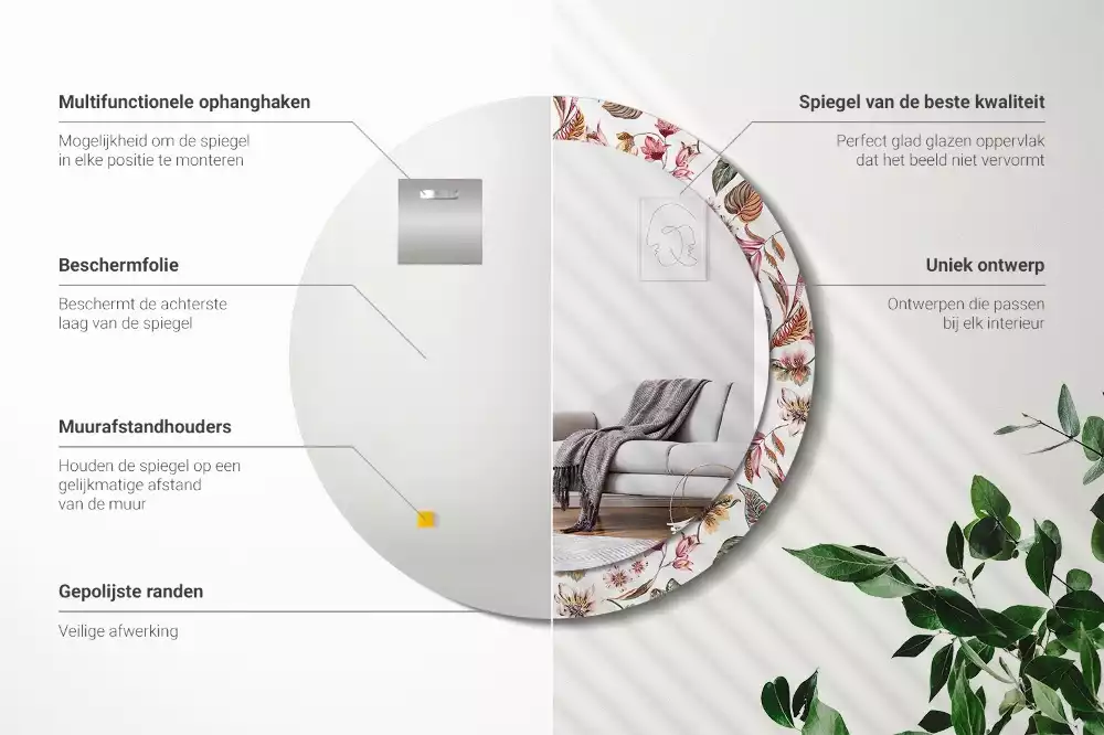 Oglindă rotundă ramă cu imprimeu Flori vintage