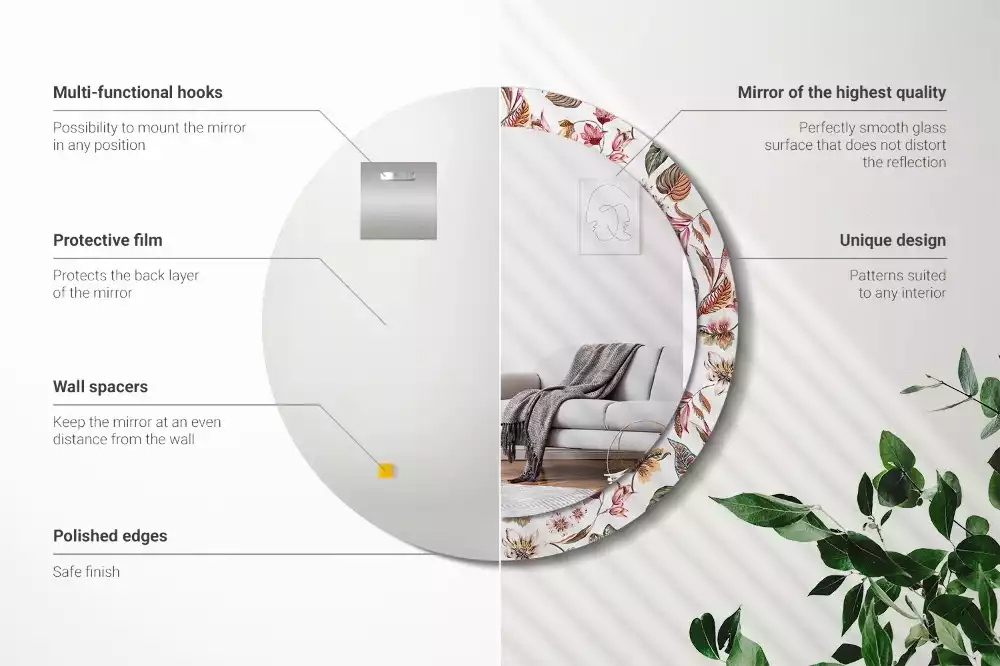 Oglindă rotundă ramă cu imprimeu Flori vintage