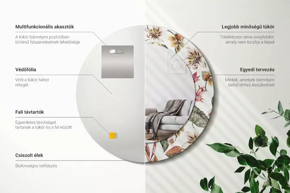 Oglindă rotundă ramă cu imprimeu Flori vintage