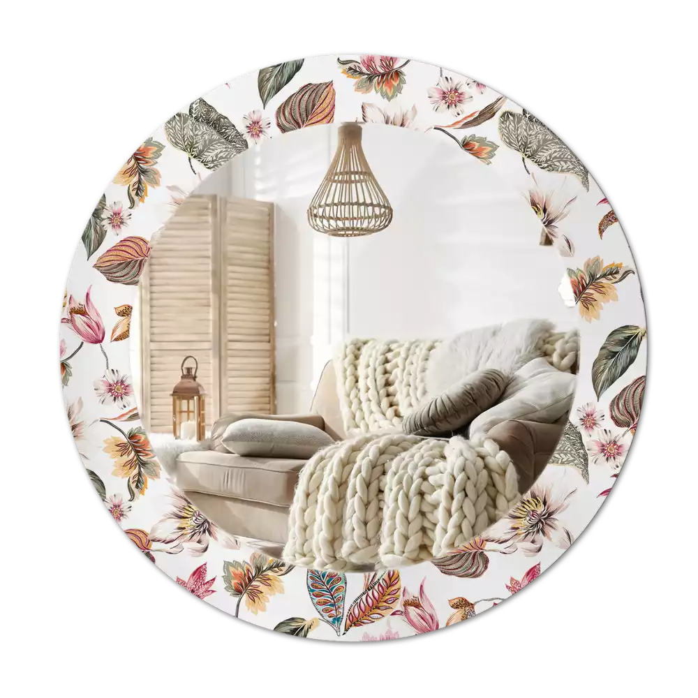 Oglindă rotundă ramă cu imprimeu Flori vintage