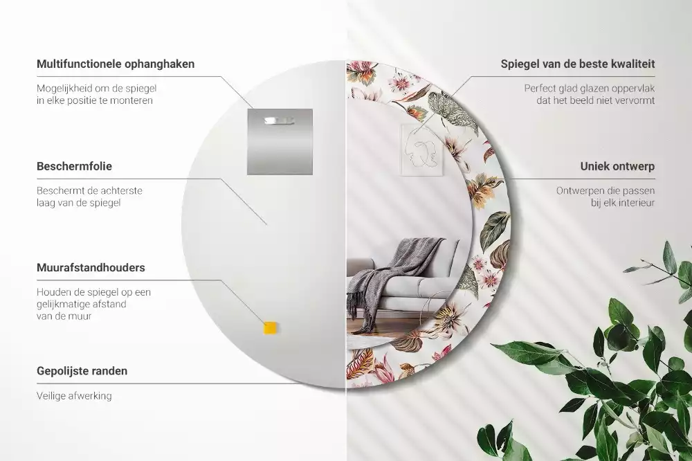 Oglindă rotundă ramă cu imprimeu Flori vintage