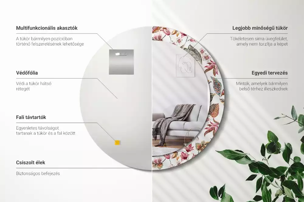 Oglindă rotundă ramă cu imprimeu Flori vintage