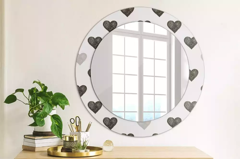 Oglindă rotundă imprimată Inimi abstracte