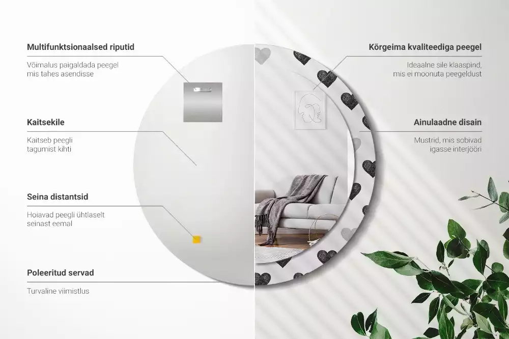 Oglindă rotundă imprimată Inimi abstracte