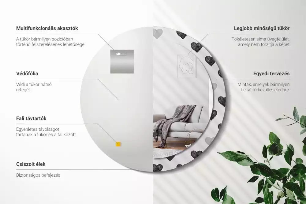 Oglindă rotundă imprimată Inimi abstracte
