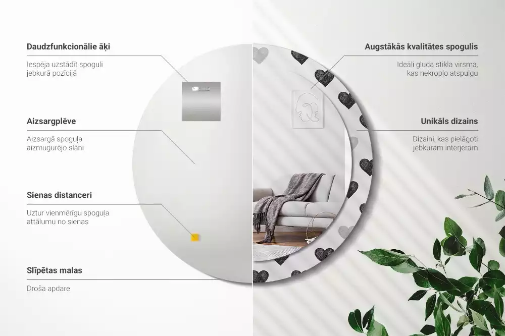 Oglindă rotundă imprimată Inimi abstracte