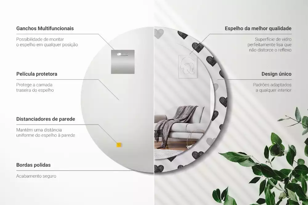 Oglindă rotundă imprimată Inimi abstracte