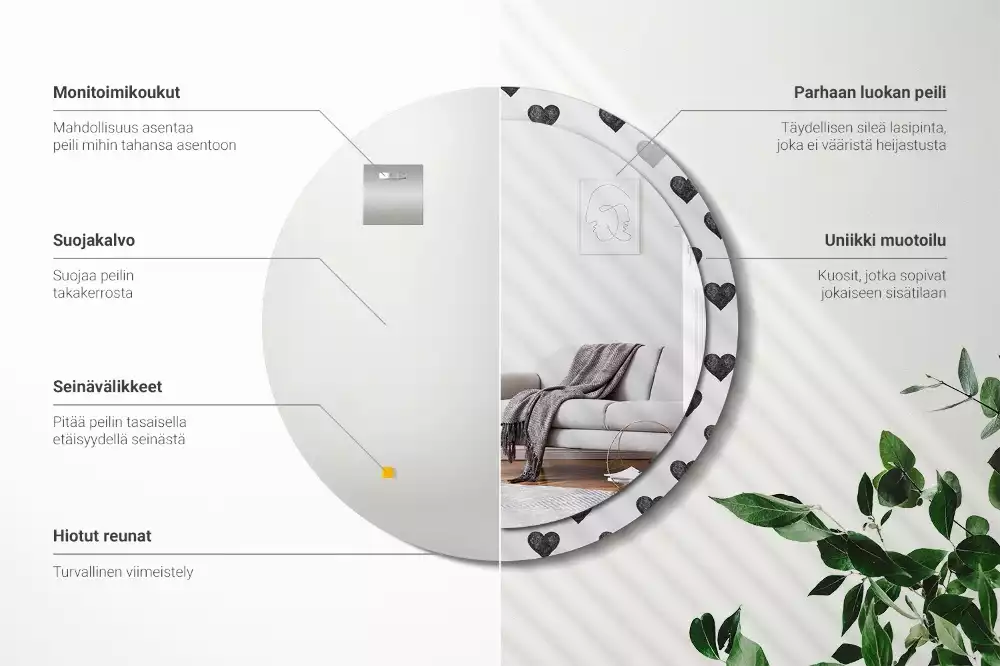 Oglindă rotundă imprimată Inimi abstracte