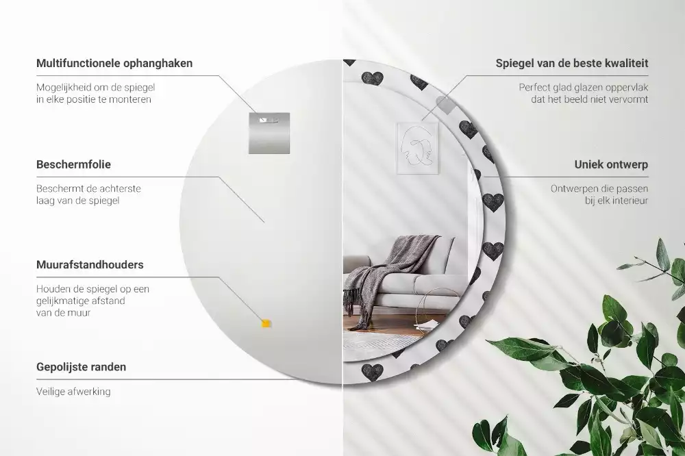 Oglindă rotundă imprimată Inimi abstracte