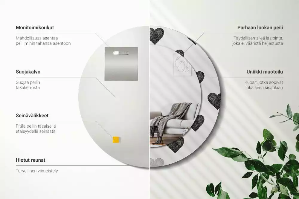 Oglindă rotundă imprimată Inimi abstracte