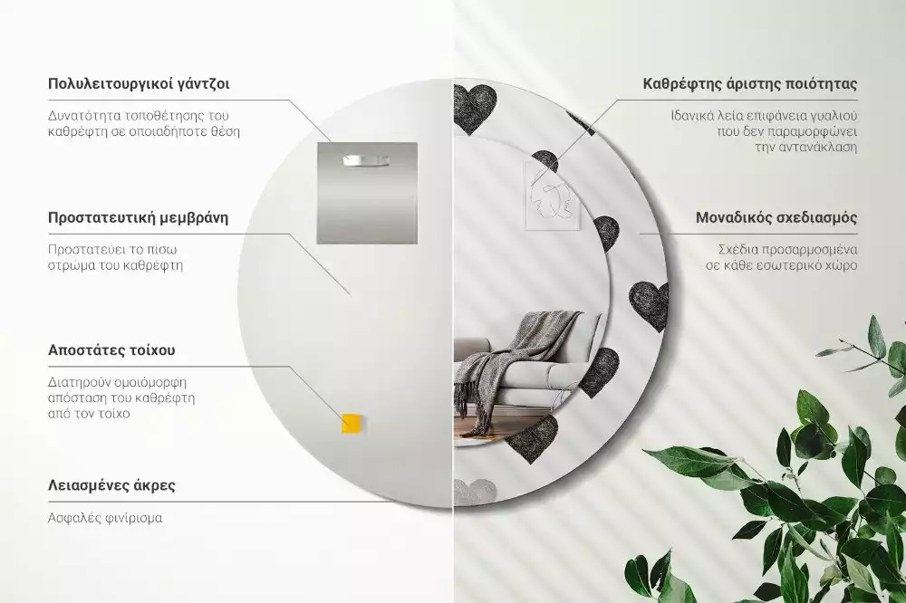 Oglindă rotundă imprimată Inimi abstracte