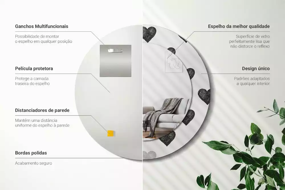 Oglindă rotundă imprimată Inimi abstracte
