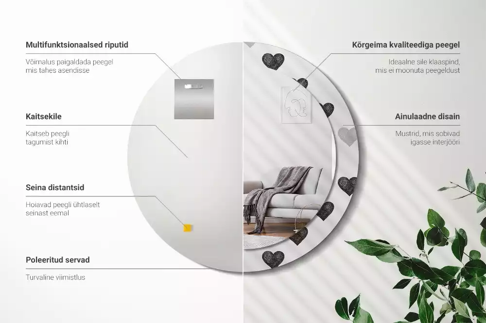 Oglindă rotundă imprimată Inimi abstracte