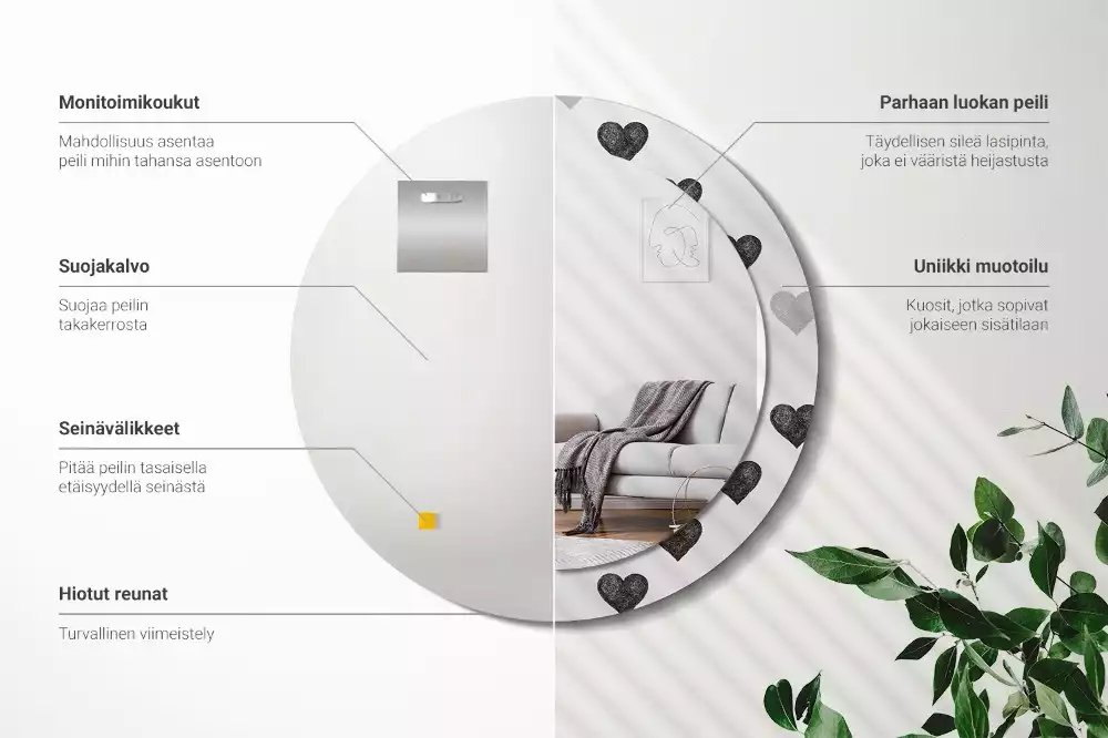 Oglindă rotundă imprimată Inimi abstracte