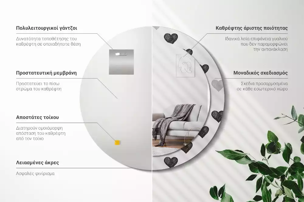 Oglindă rotundă imprimată Inimi abstracte