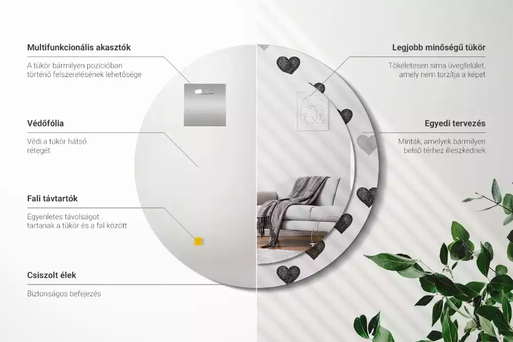 Oglindă rotundă imprimată Inimi abstracte