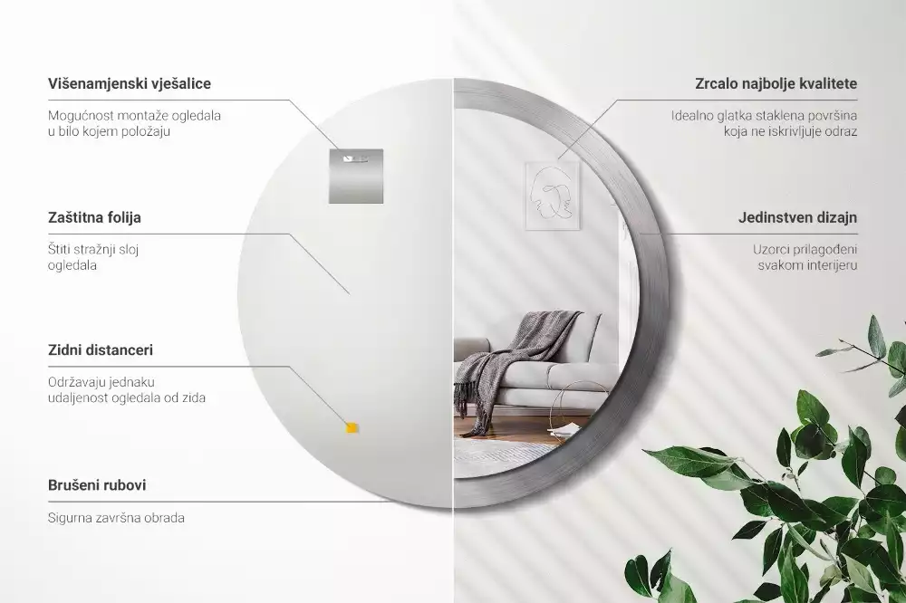 Oglindă rotundă imprimată Imitație metal