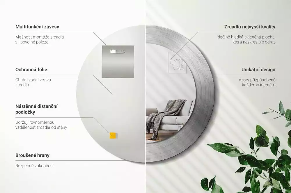 Oglindă rotundă imprimată Imitație metal