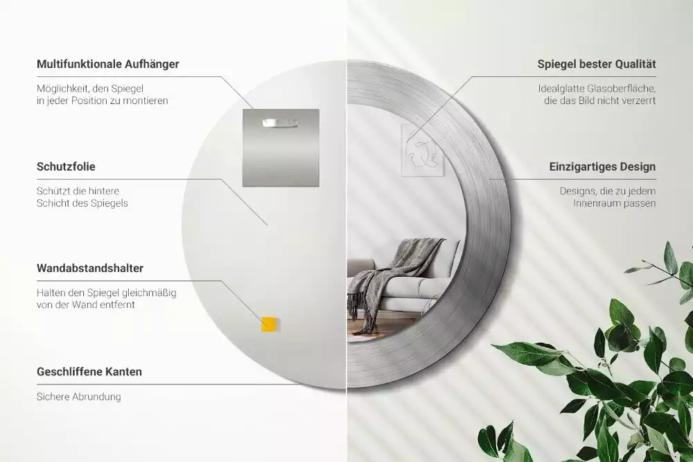 Oglindă rotundă imprimată Imitație metal