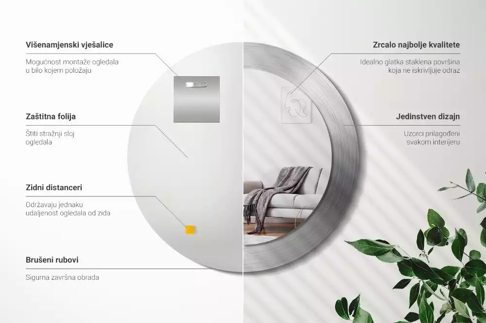 Oglindă rotundă imprimată Imitație metal