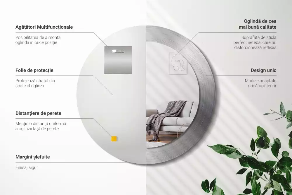 Oglindă rotundă imprimată Imitație metal