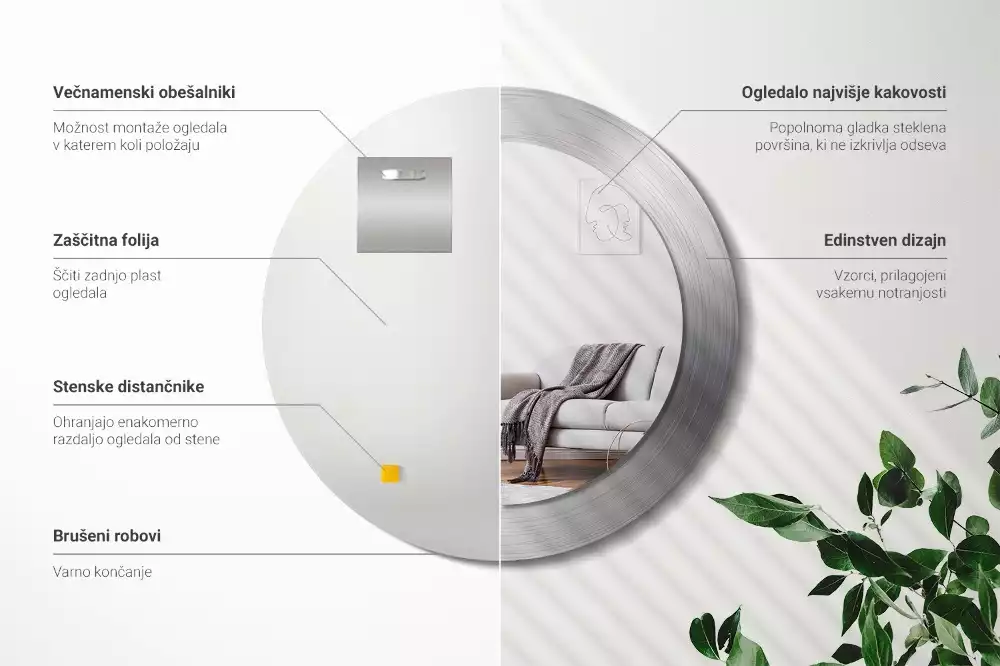 Oglindă rotundă imprimată Imitație metal