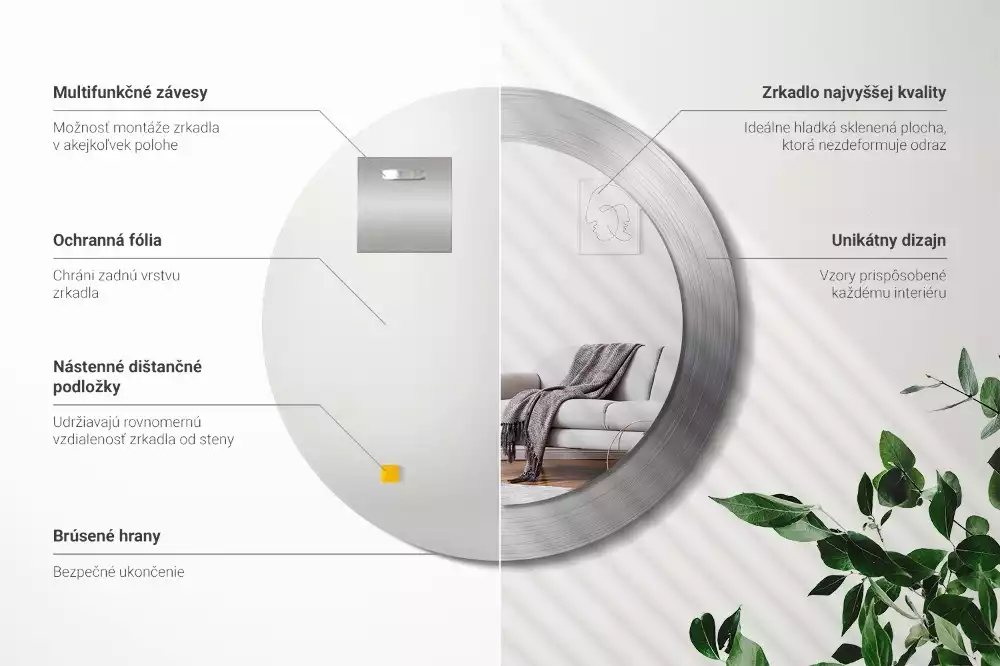 Oglindă rotundă imprimată Imitație metal