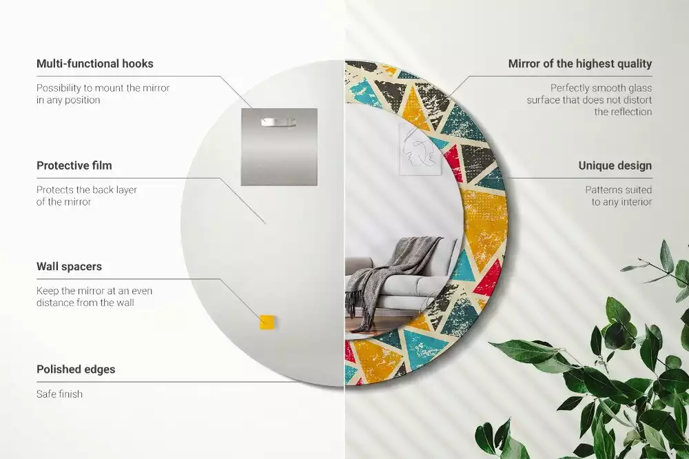 Oglindă rotundă ramă cu imprimeu Compoziție retro