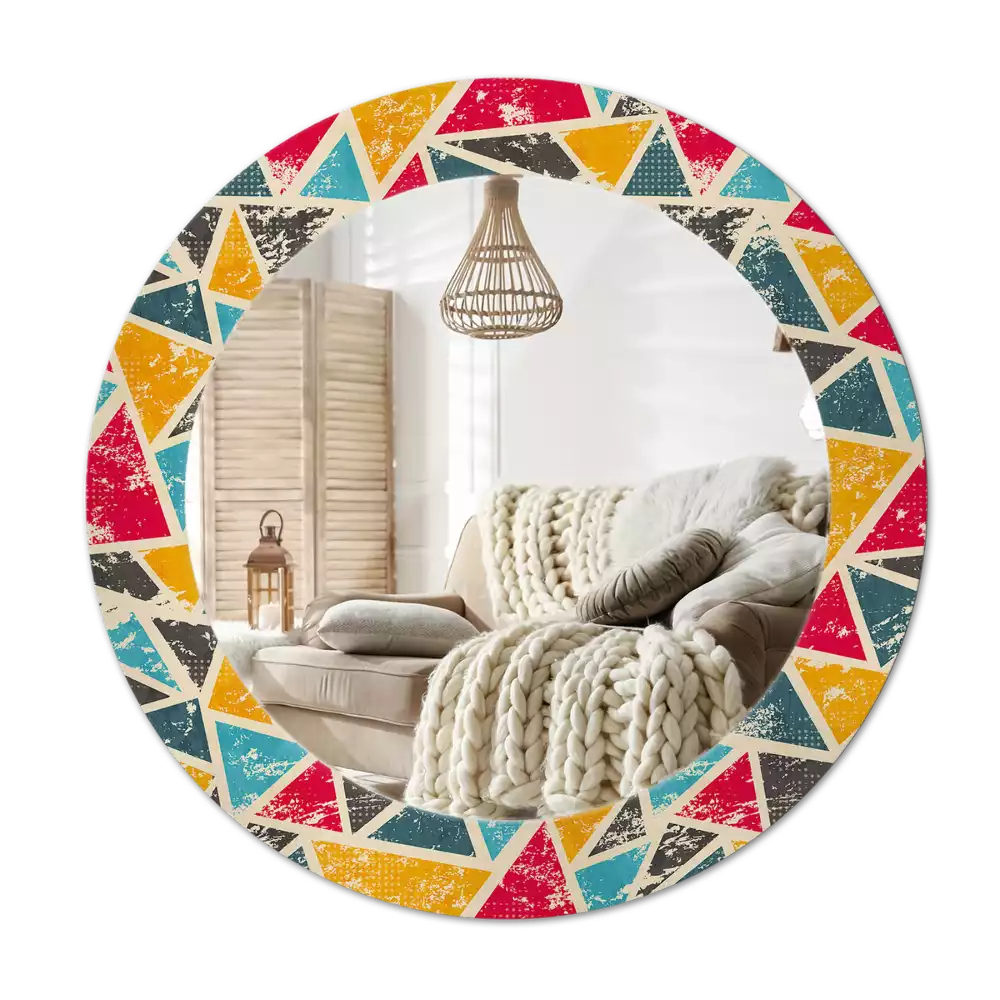 Oglindă rotundă ramă cu imprimeu Compoziție retro