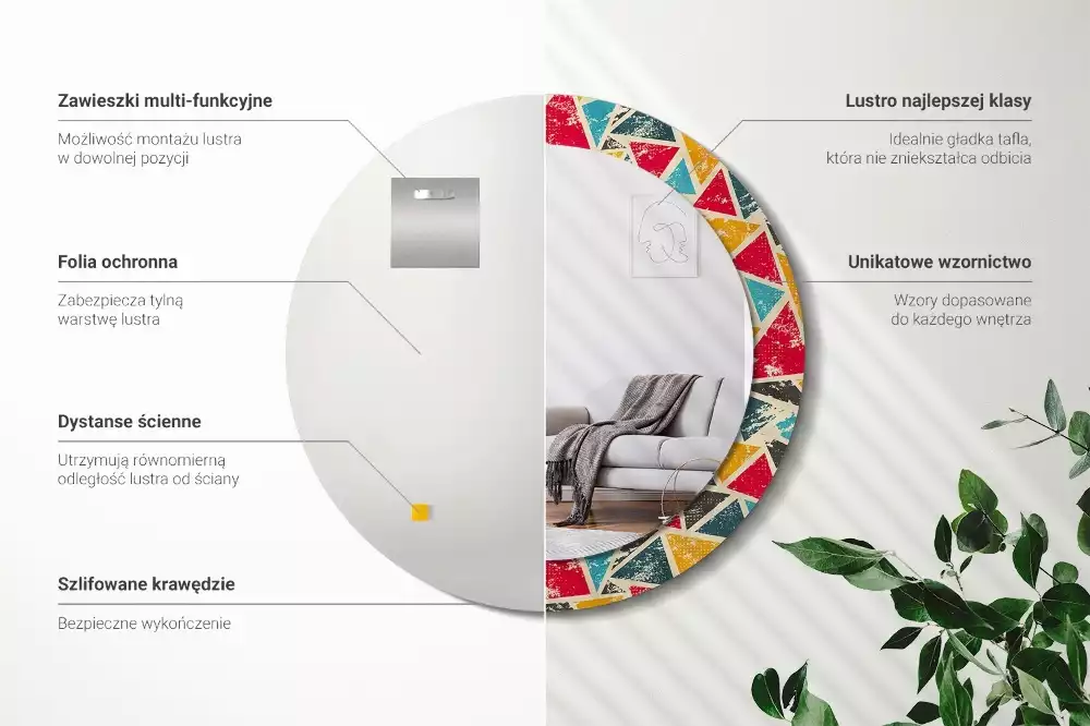 Oglindă rotundă ramă cu imprimeu Compoziție retro