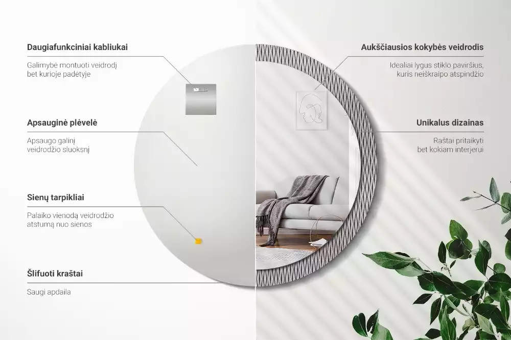 Oglindă cu decor rotundă Model geometric cu puncte