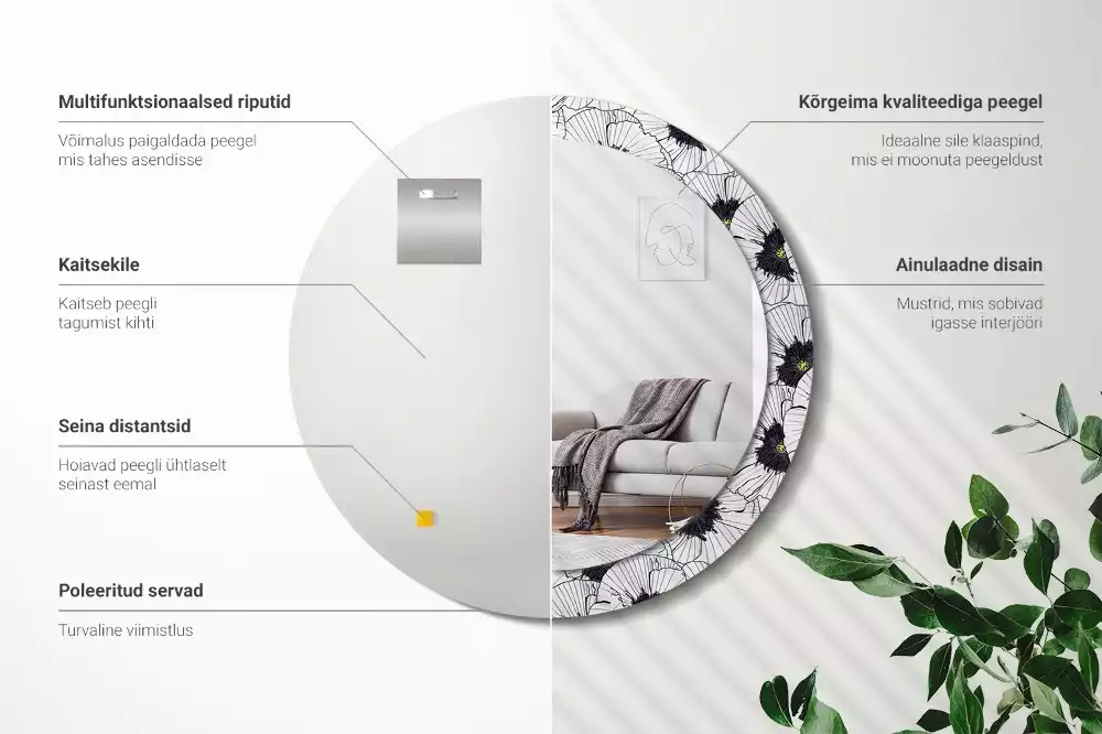 Oglindă rotundă imprimată Compoziție florală