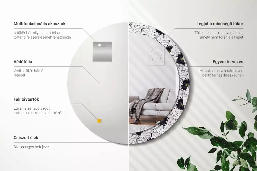 Oglindă rotundă imprimată Compoziție florală