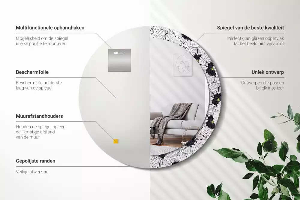 Oglindă rotundă imprimată Compoziție florală