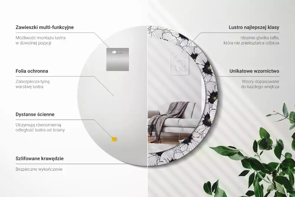 Oglindă rotundă imprimată Compoziție florală