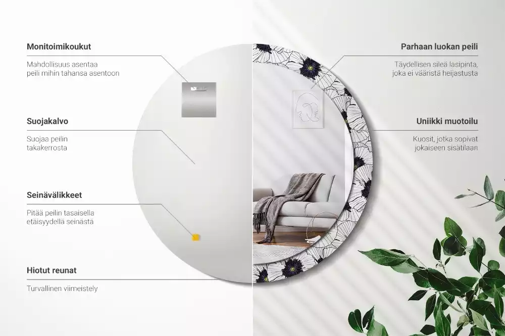 Oglindă rotundă imprimată Compoziție florală