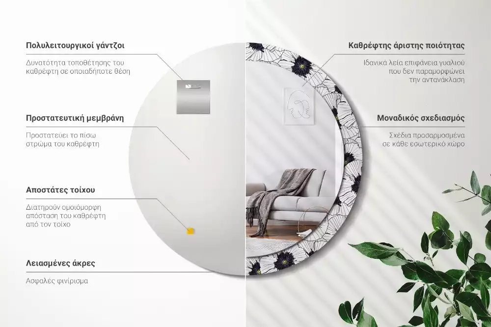 Oglindă rotundă imprimată Compoziție florală