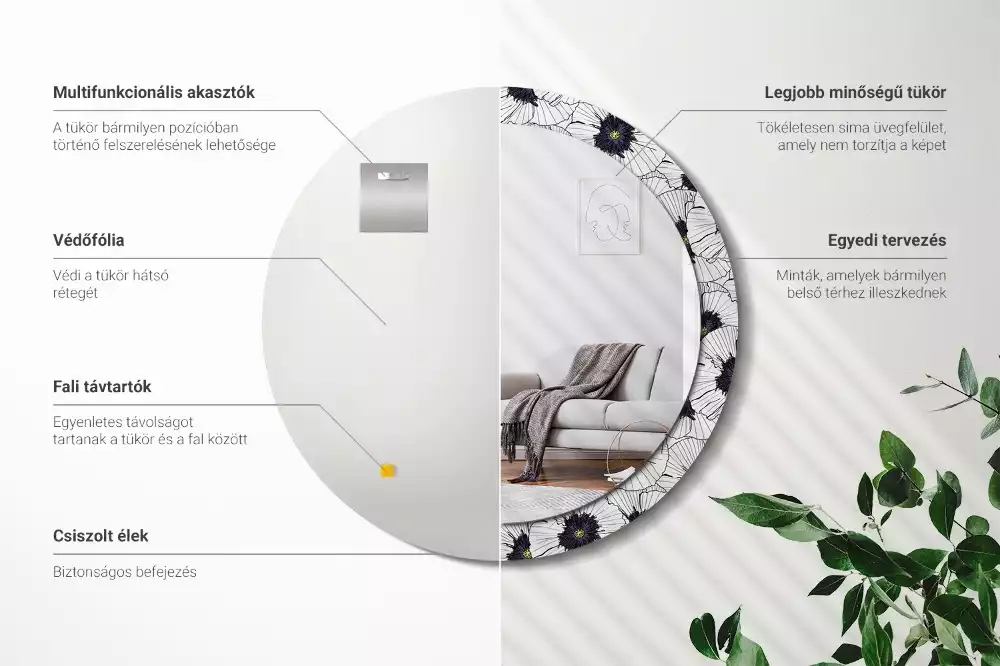 Oglindă rotundă imprimată Compoziție florală