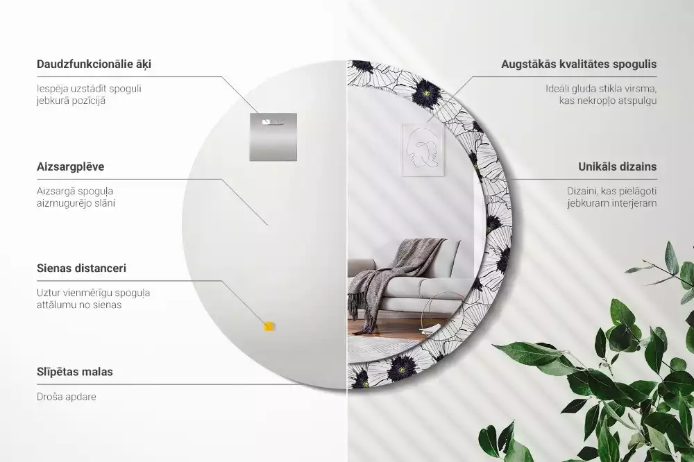 Oglindă rotundă imprimată Compoziție florală