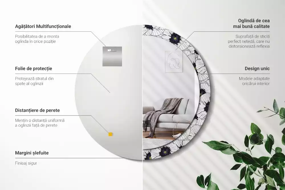 Oglindă rotundă imprimată Compoziție florală