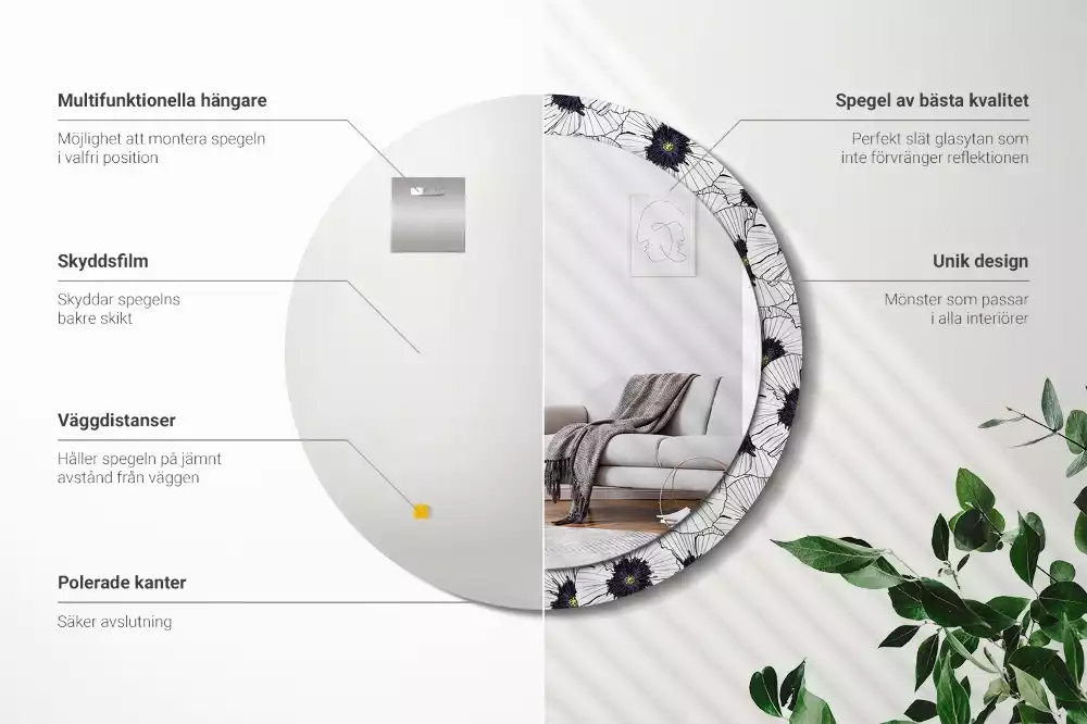 Oglindă rotundă imprimată Compoziție florală